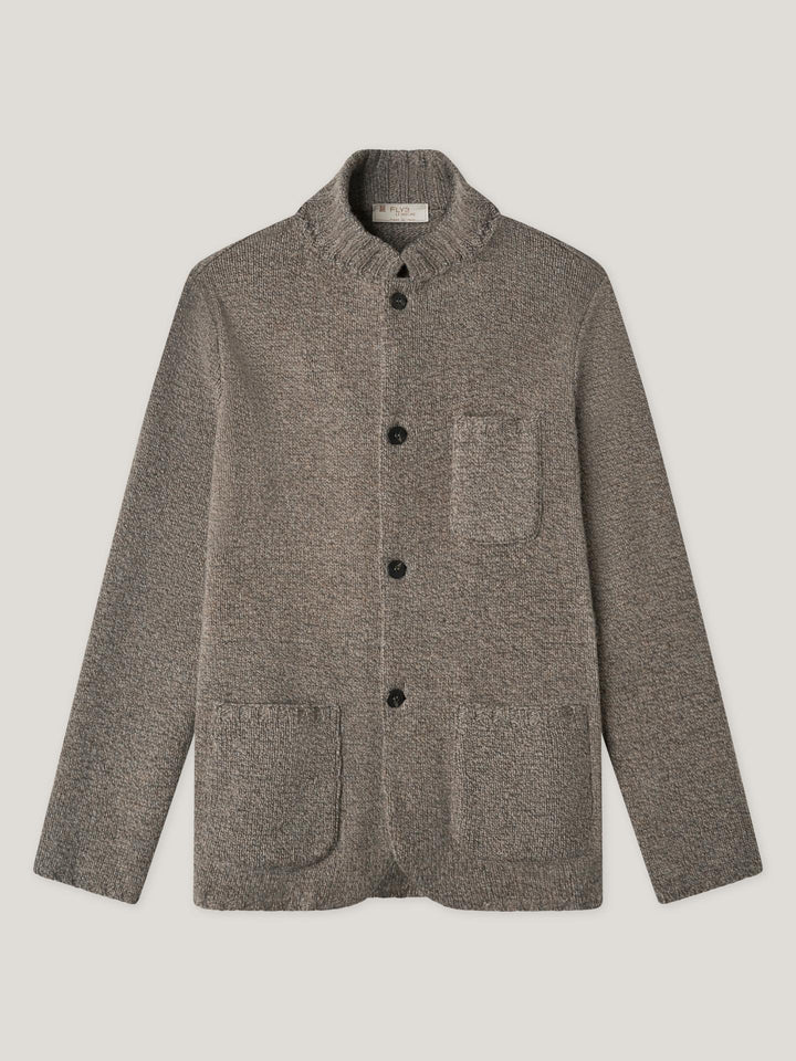 Brun Mouliné Stickad Cardigan i Ull och Kashmir - Fly3