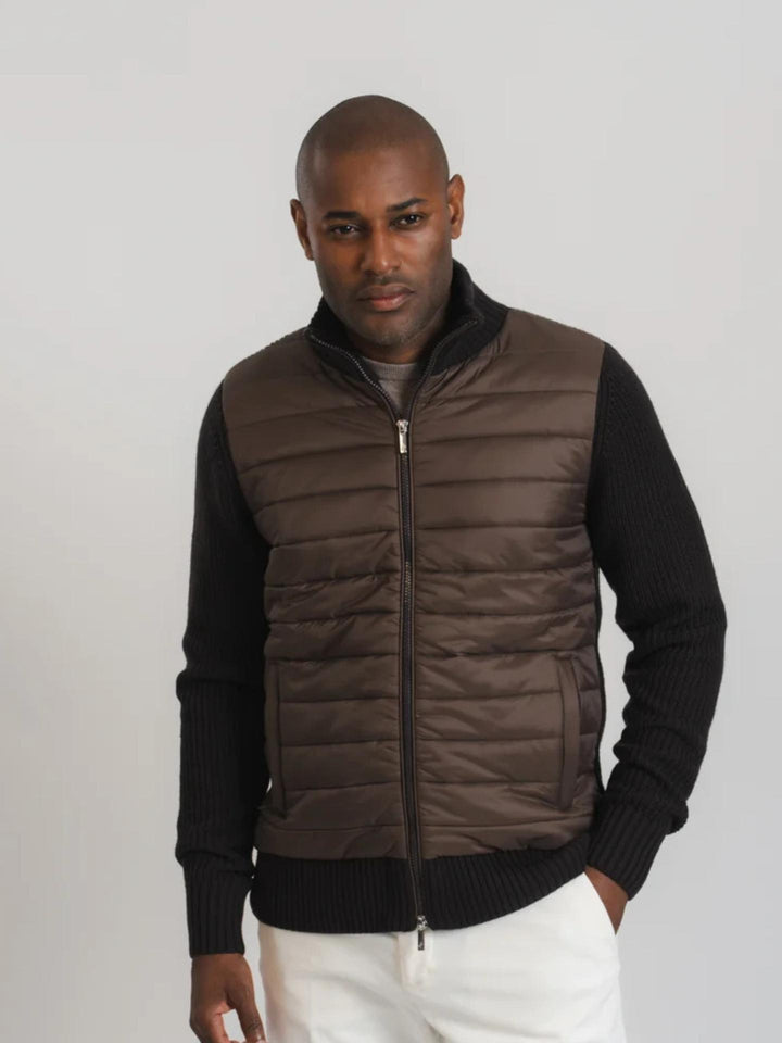 Brun Padded Sport Cashfeel Cardigan - Brown Avenue