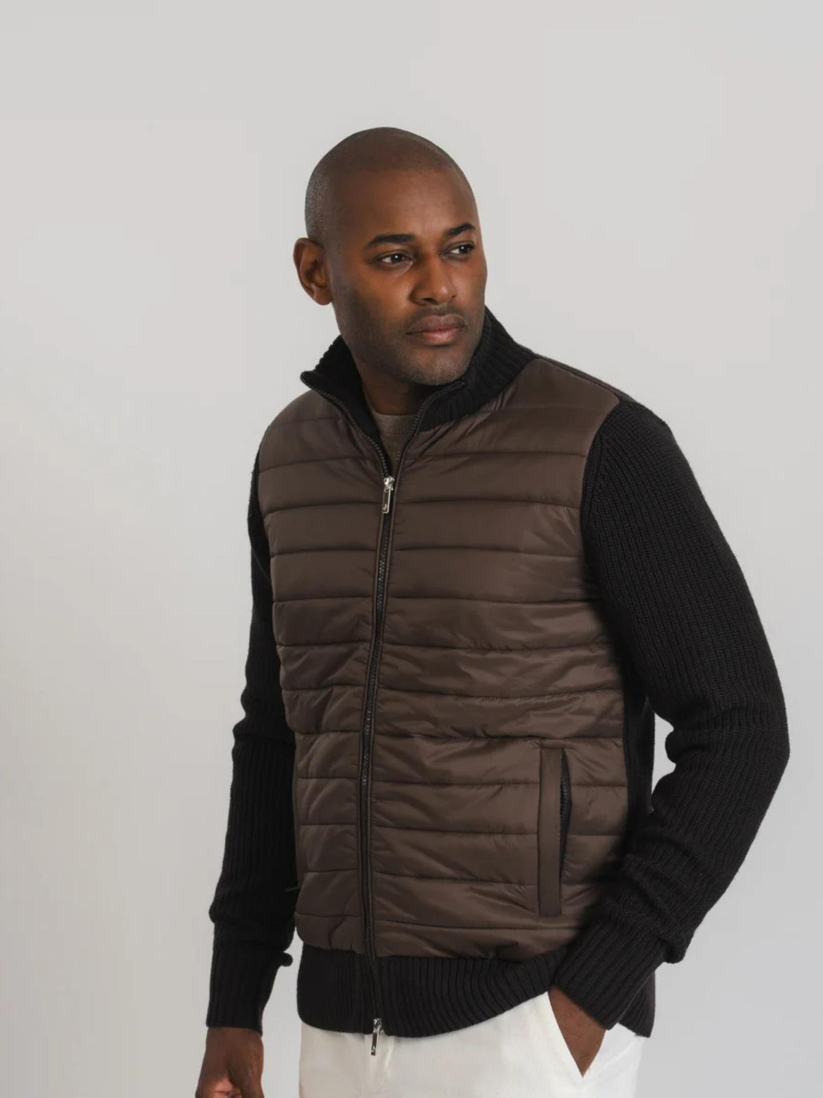 Brun Padded Sport Cashfeel Cardigan - Brown Avenue