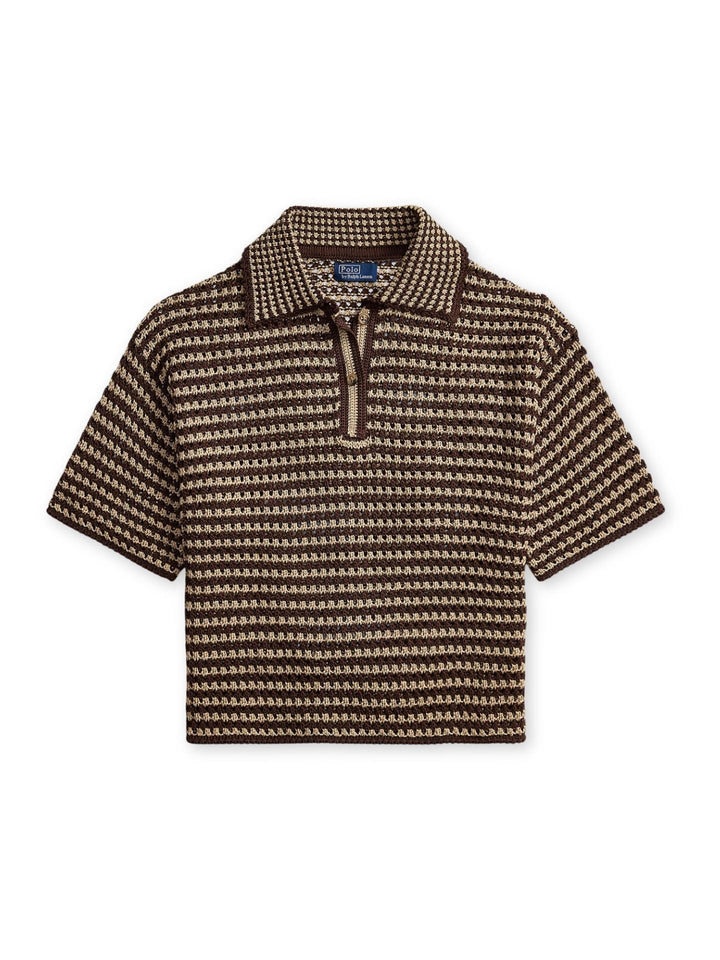 Brun Randig Pointellestickad Pikétröja - Polo Ralph Lauren