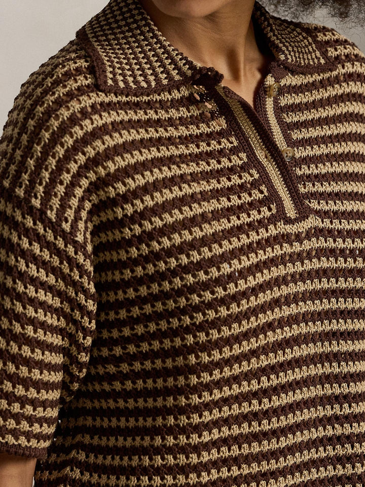 Brun Randig Pointellestickad Pikétröja - Polo Ralph Lauren
