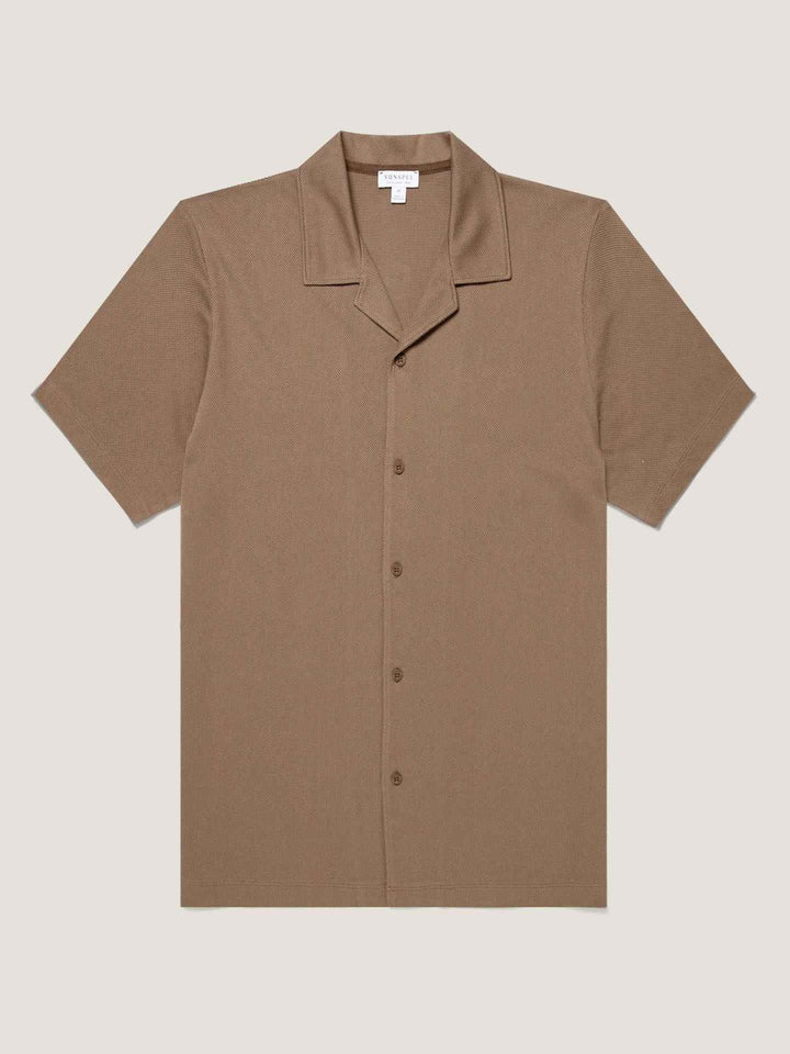 Brun Riviera Camp Collar Pikéskjorta