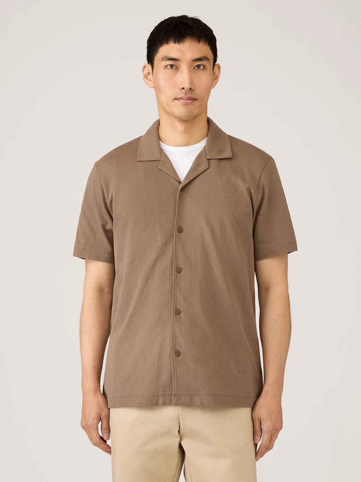 Brun Riviera Camp Collar Pikéskjorta