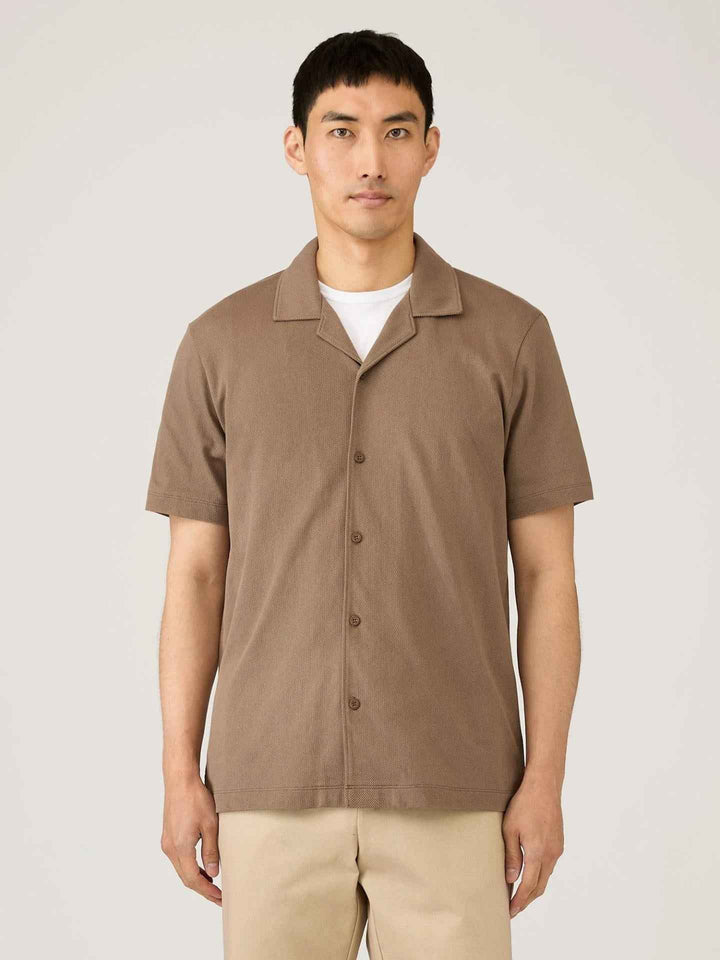 Brun Riviera Camp Collar Pikéskjorta