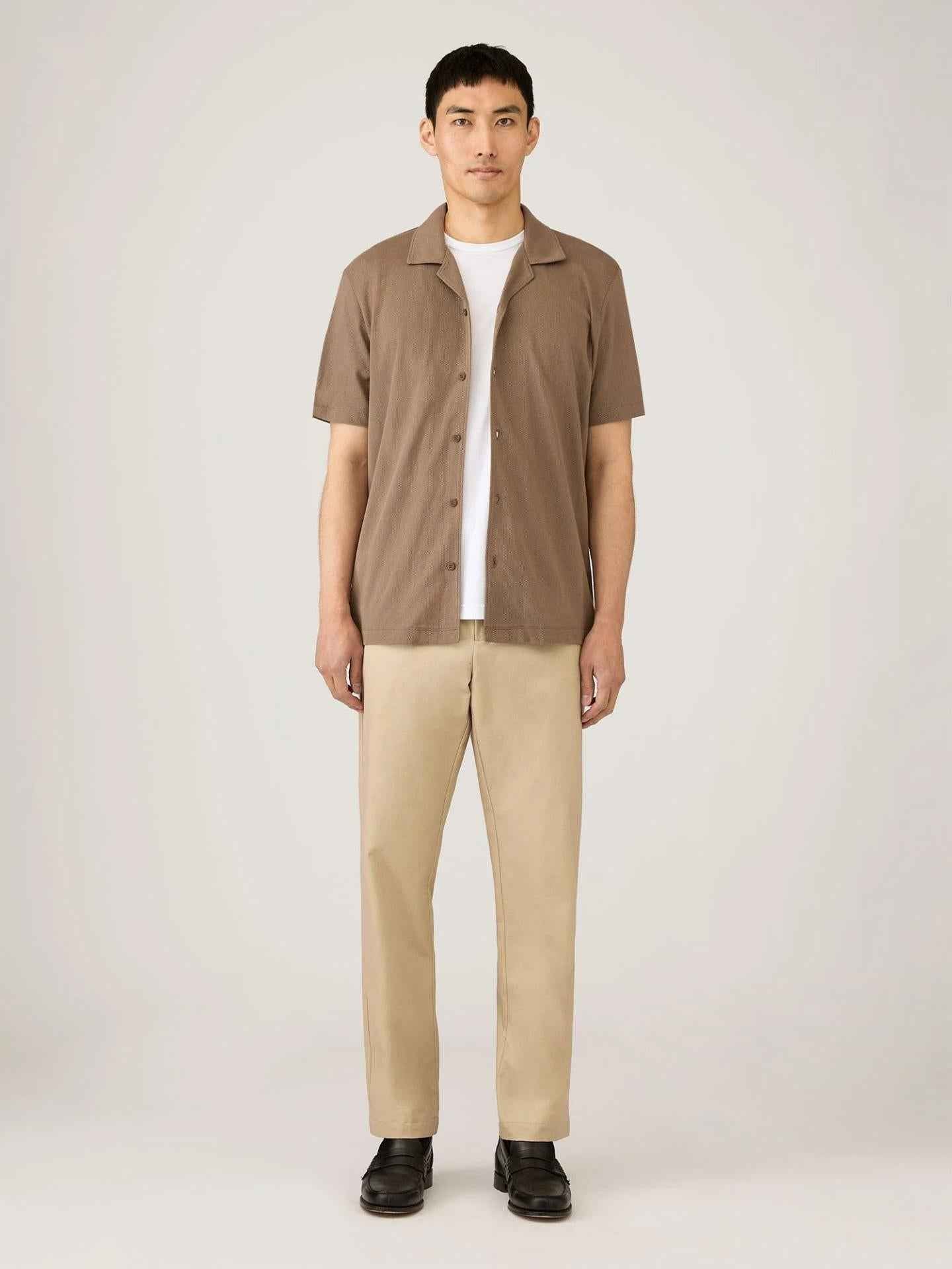 Brun Riviera Camp Collar Pikéskjorta