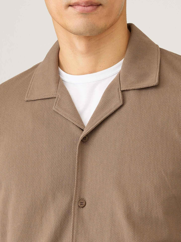 Brun Riviera Camp Collar Pikéskjorta