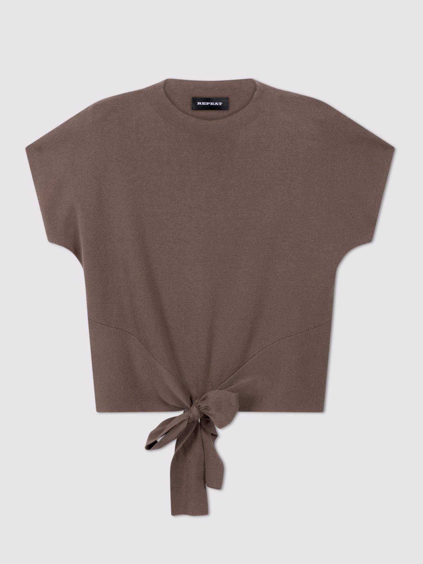 Brun Stickad Tie-front Bomullströja - Repeat