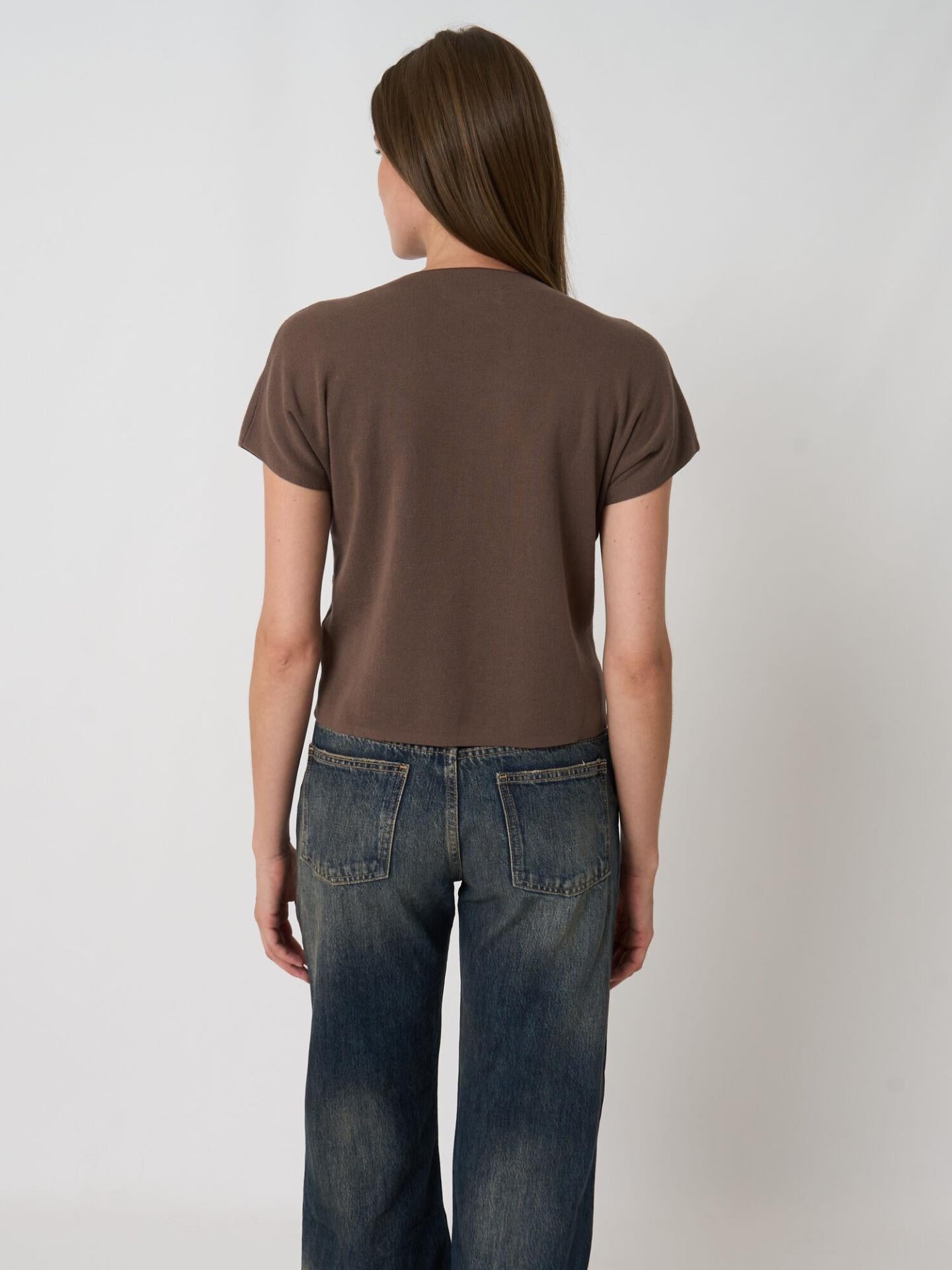 Brun Stickad Tie-front Bomullströja - Repeat