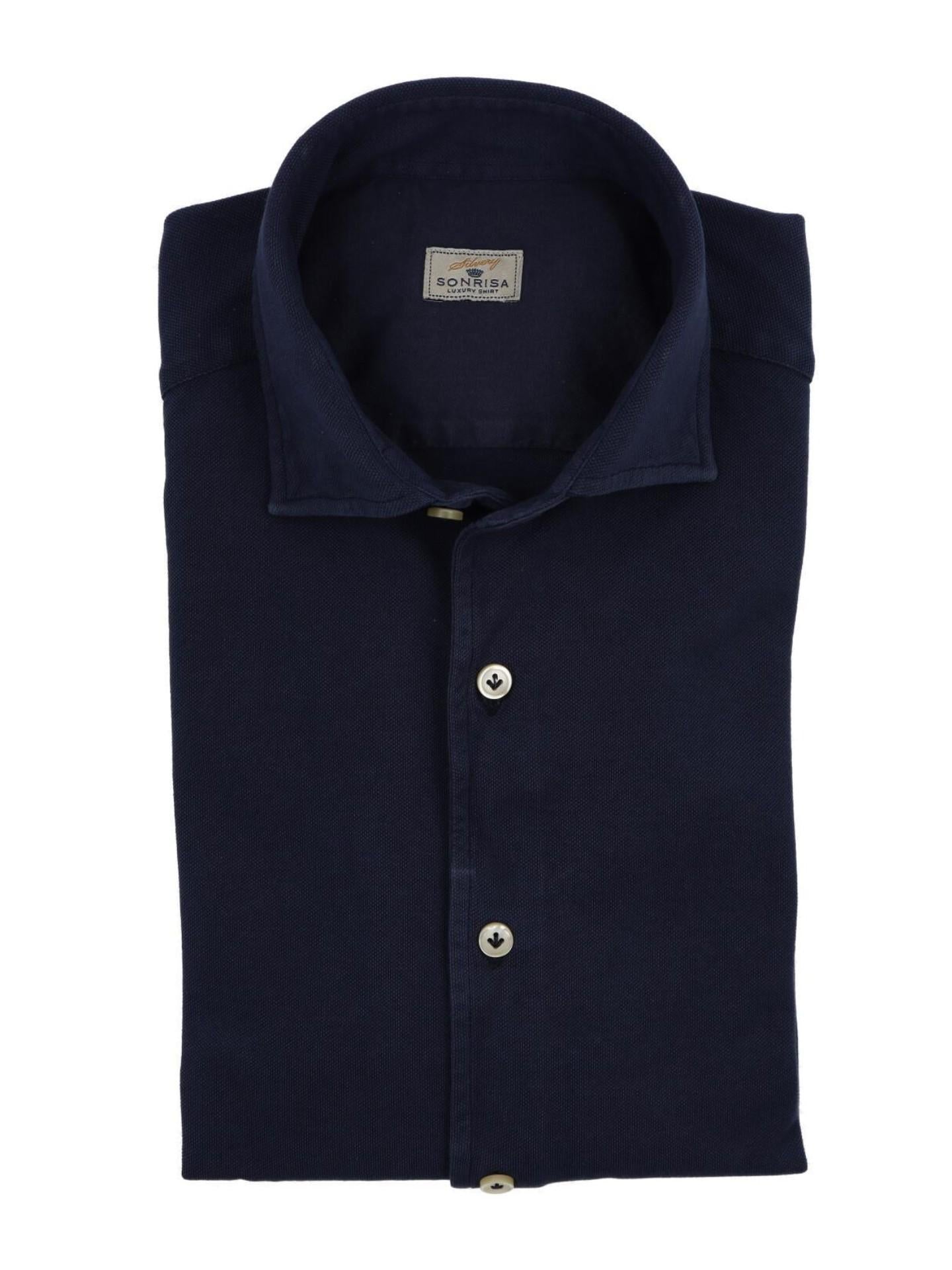 Marinblå Casual Jersey Pikéskjorta - Sonrisa