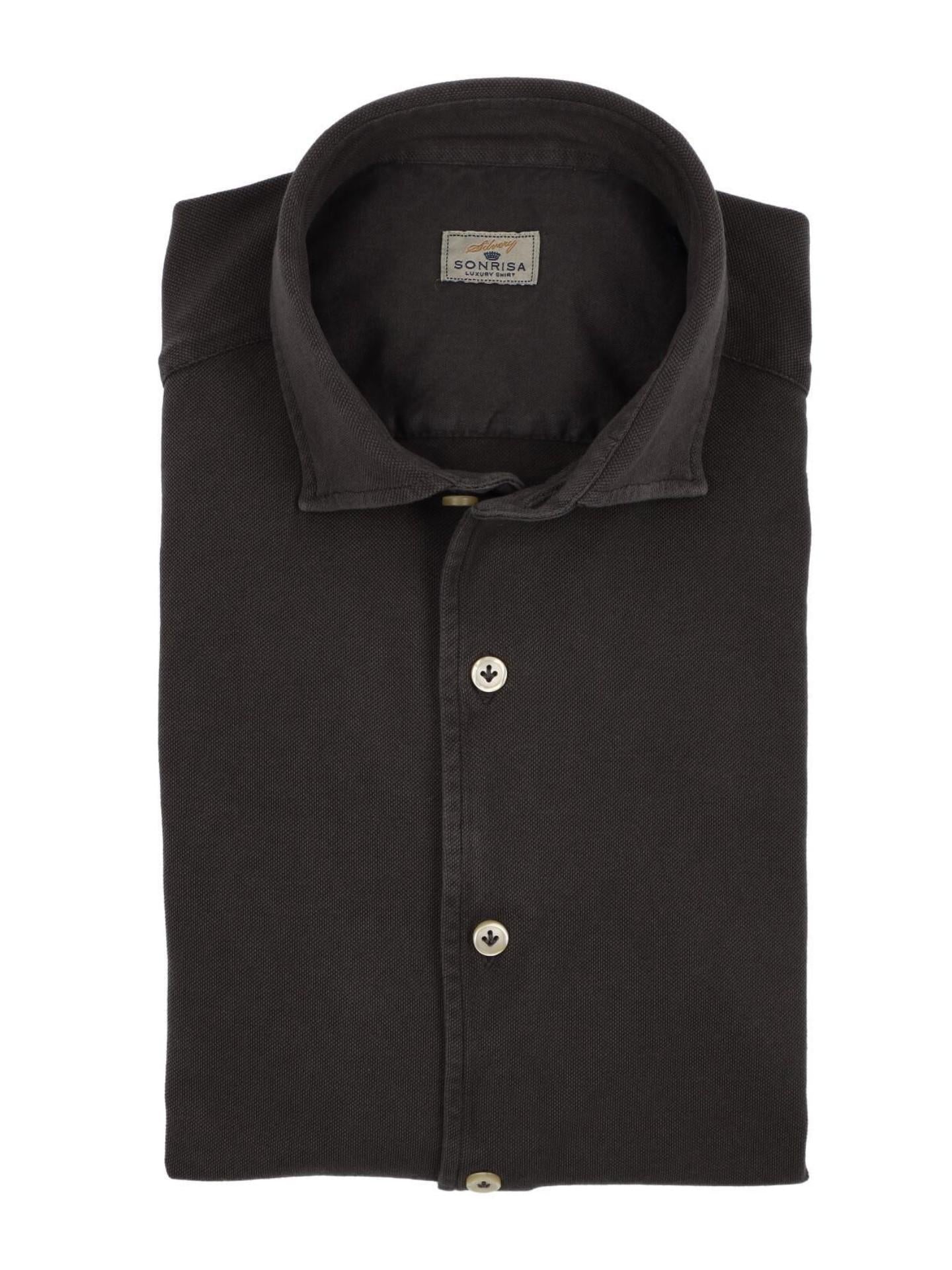 Mörkbrun Casual Jersey Pikéskjorta - Sonrisa