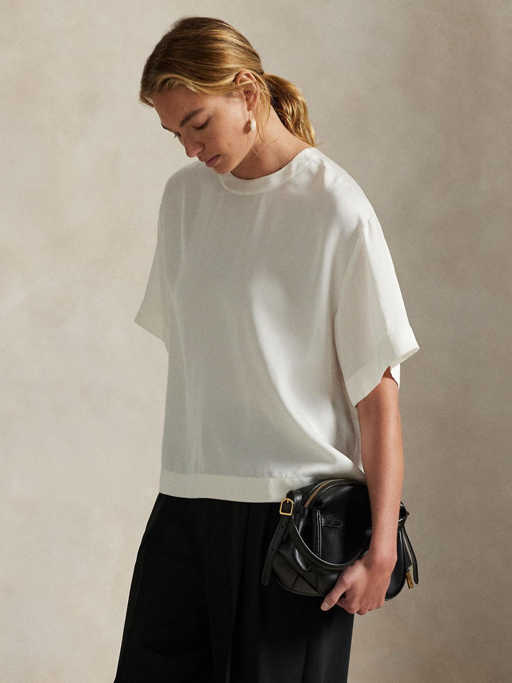 Cremevit Satinblus med Kort Ärm - Polo Ralph Lauren