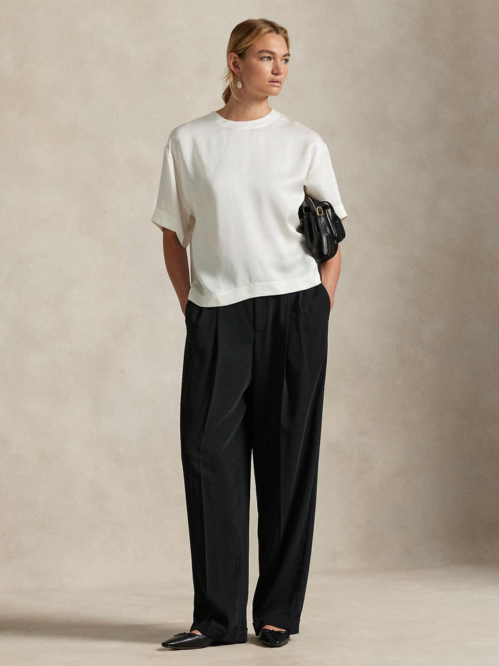 Cremevit Satinblus med Kort Ärm - Polo Ralph Lauren