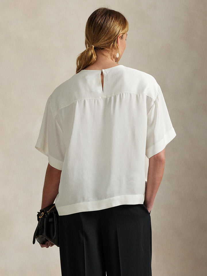 Cremevit Satinblus med Kort Ärm - Polo Ralph Lauren