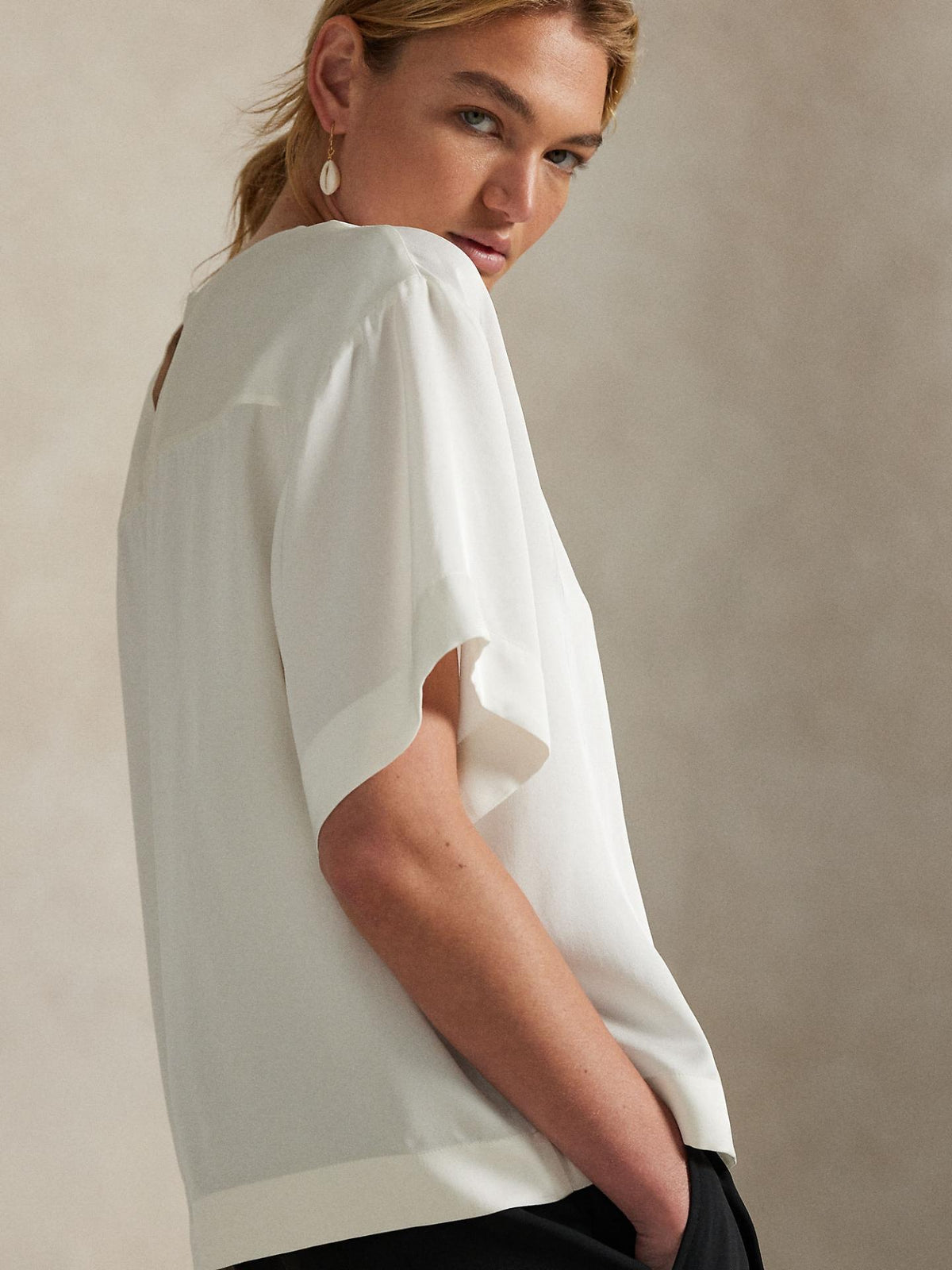 Cremevit Satinblus med Kort Ärm - Polo Ralph Lauren