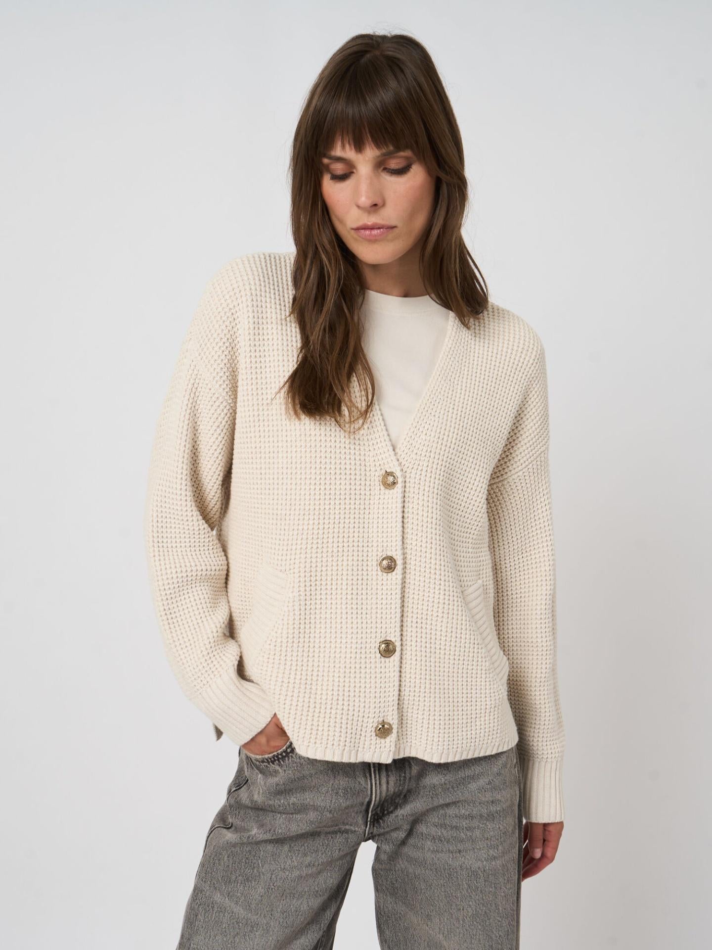 Ecru Waffle-knit Bomullskofta - Repeat