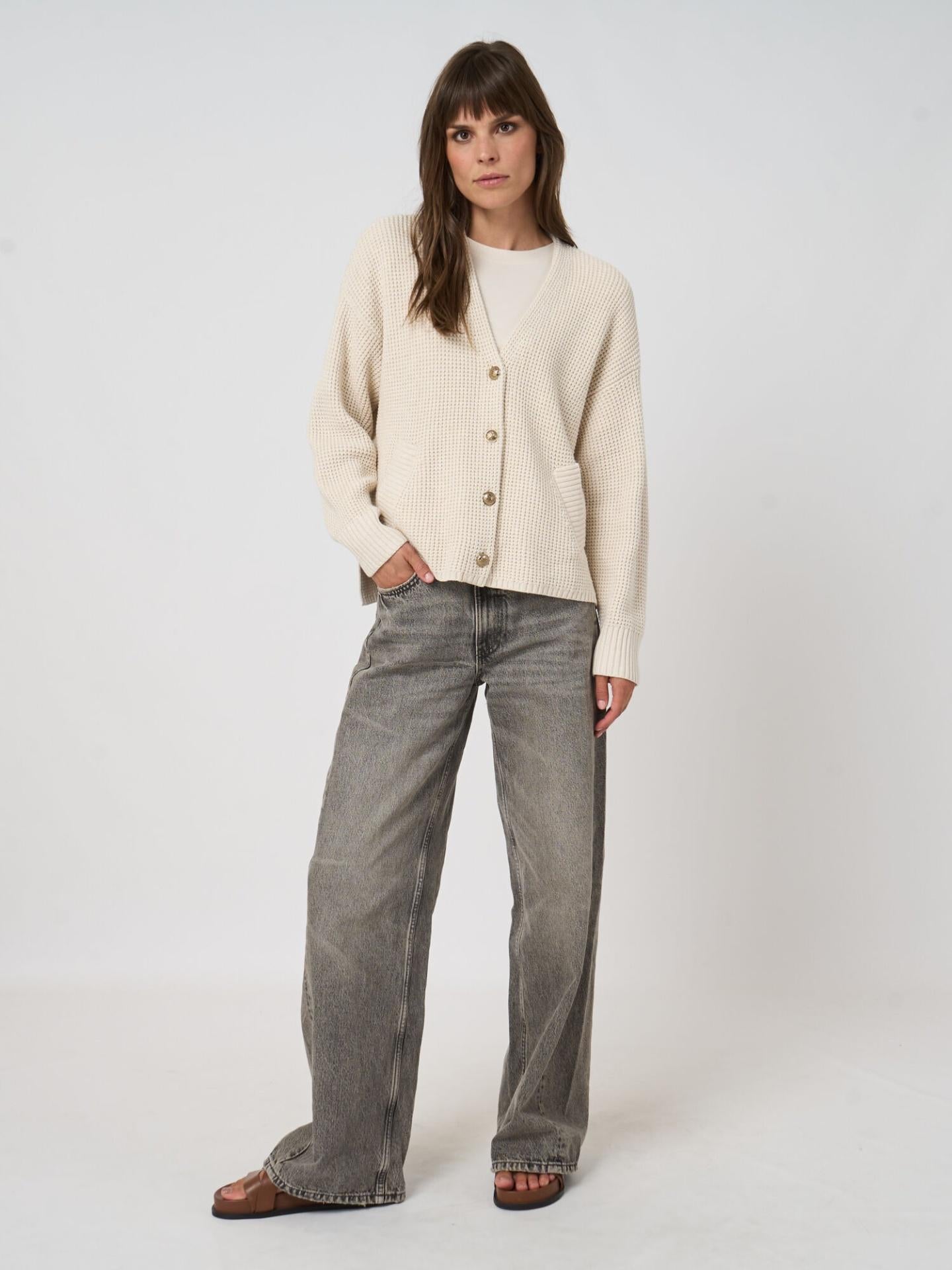 Ecru Waffle-knit Bomullskofta - Repeat