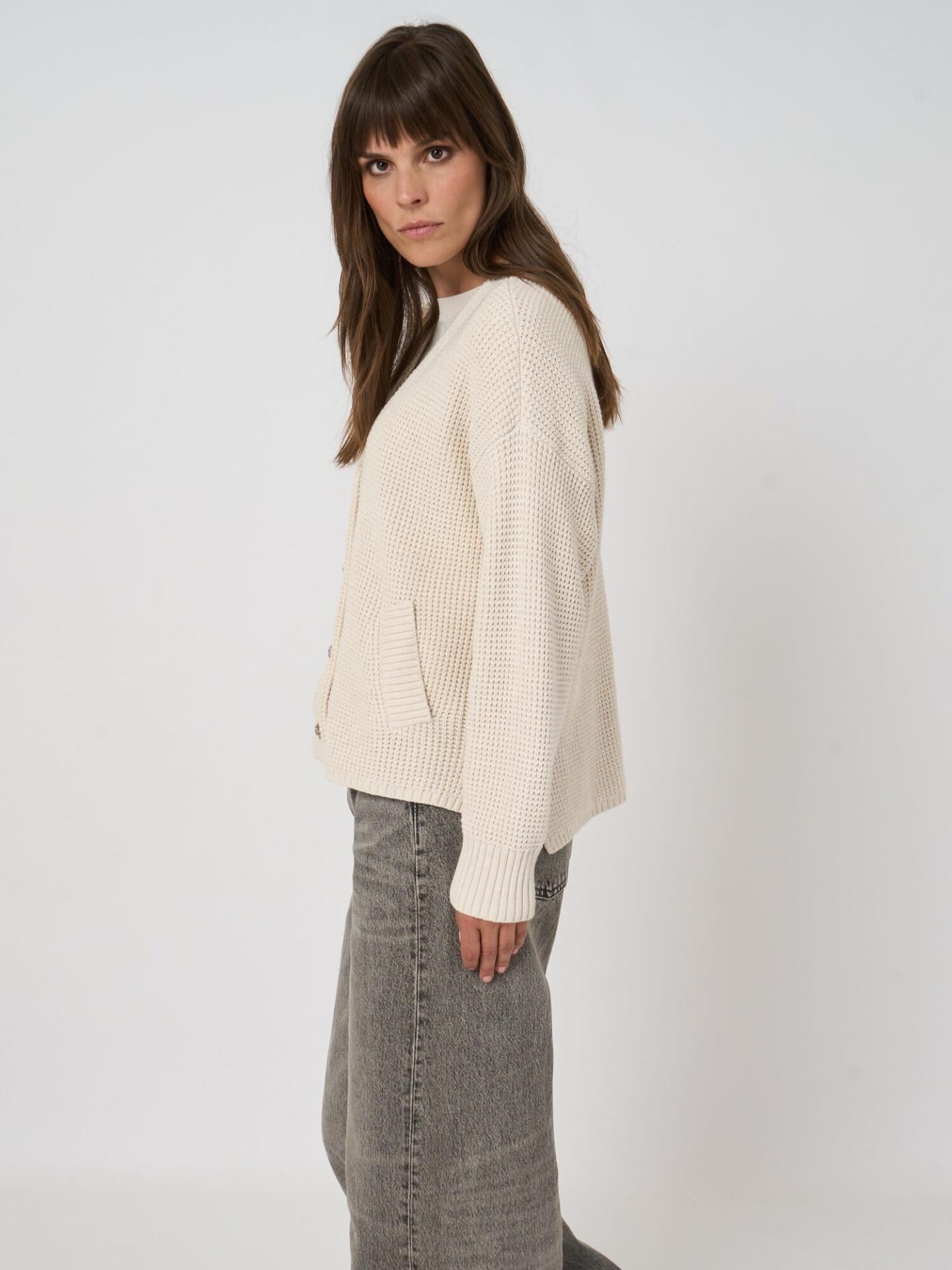 Ecru Waffle-knit Bomullskofta - Repeat