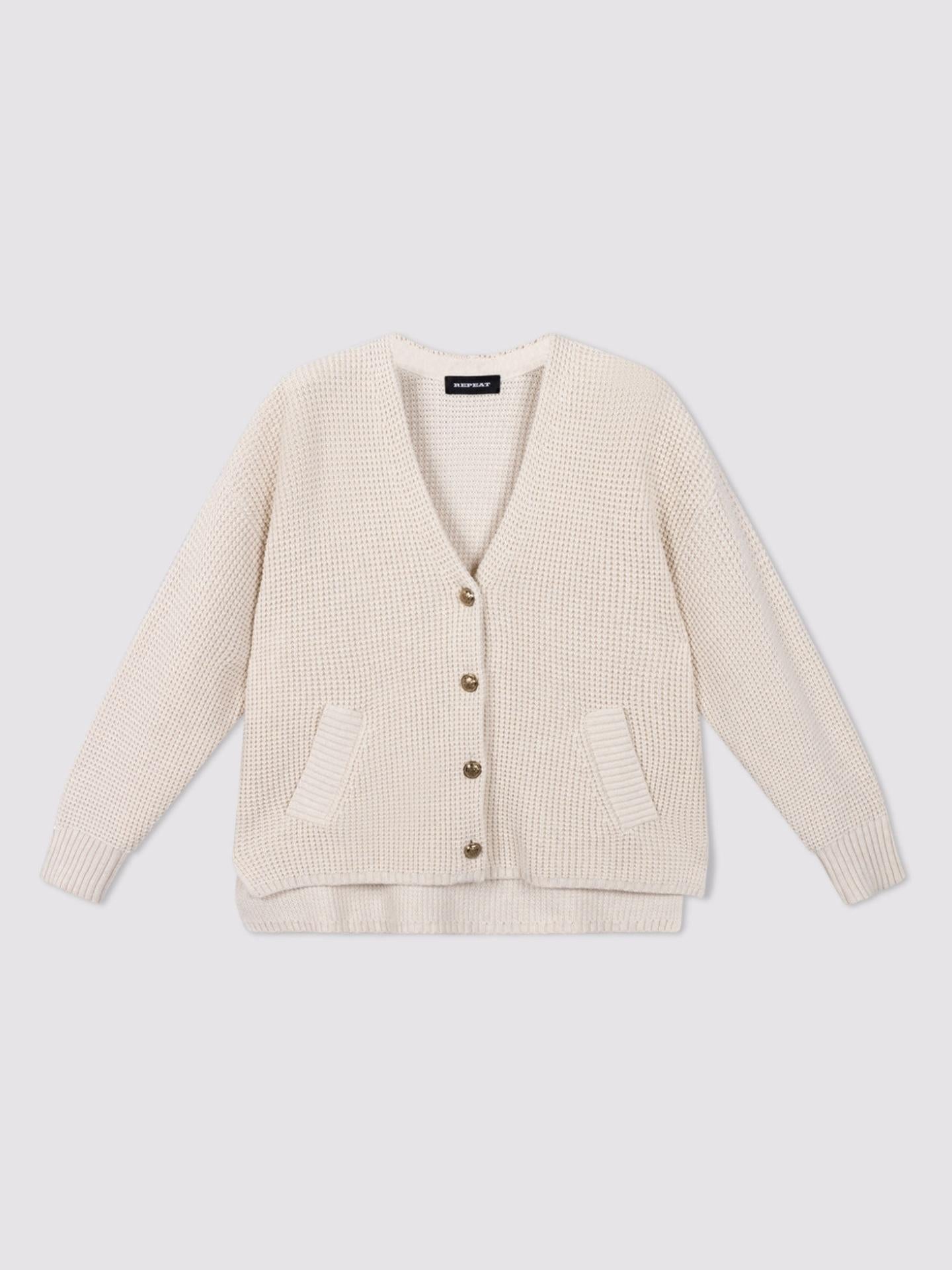 Ecru Waffle-knit Bomullskofta - Repeat