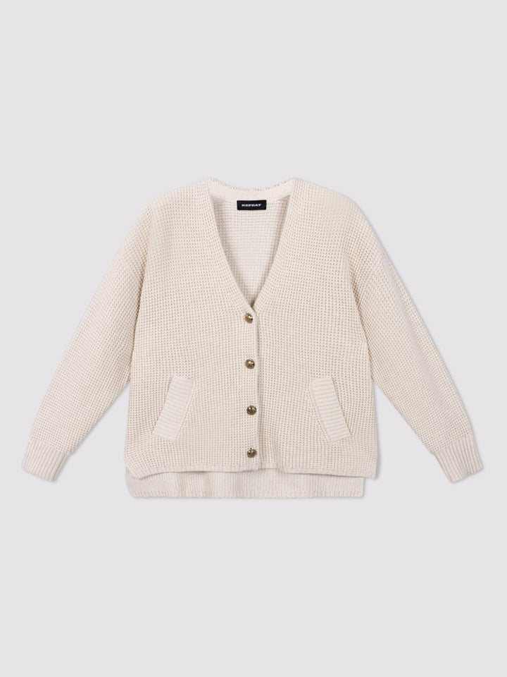 Ecru Waffle-knit Bomullskofta - Repeat