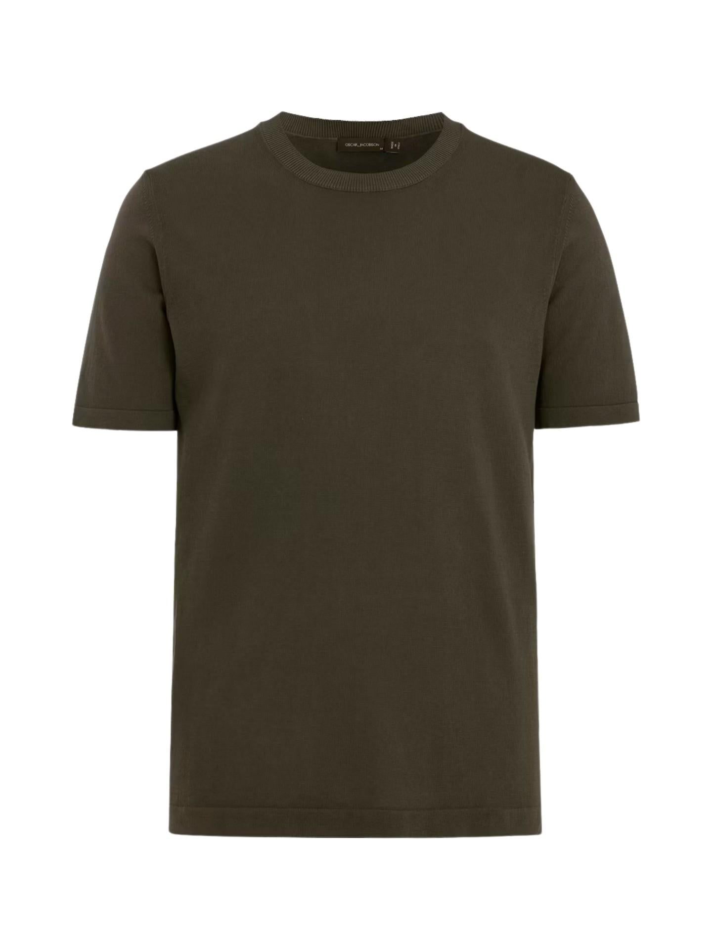 Mörkgrön Finstickad T-shirt i Bomull