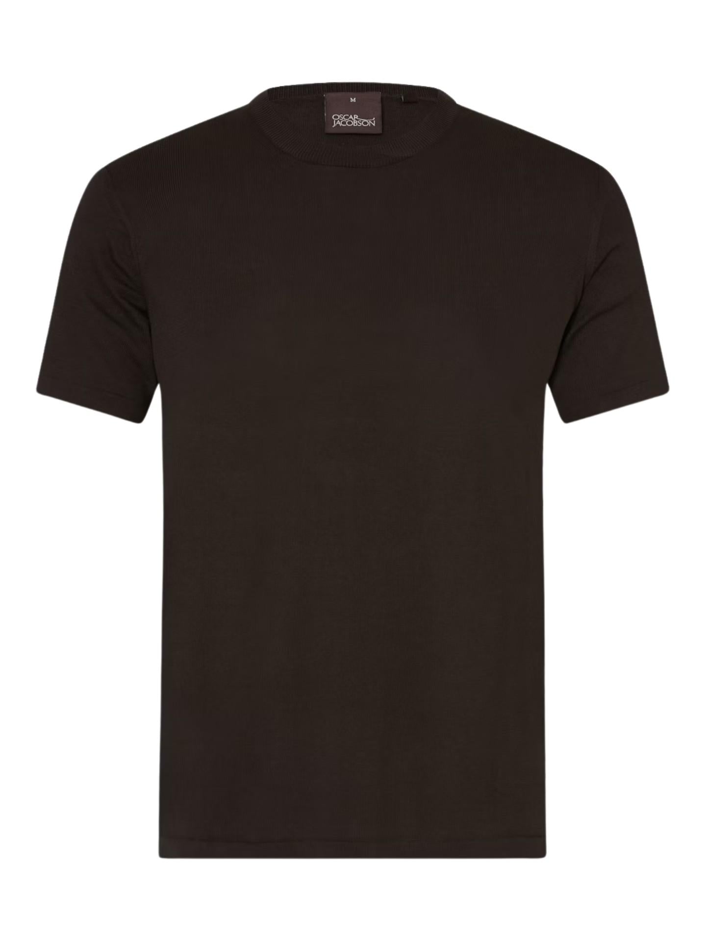 Mörkbrun Finstickad T-shirt i Bomull - Oscar Jacobson