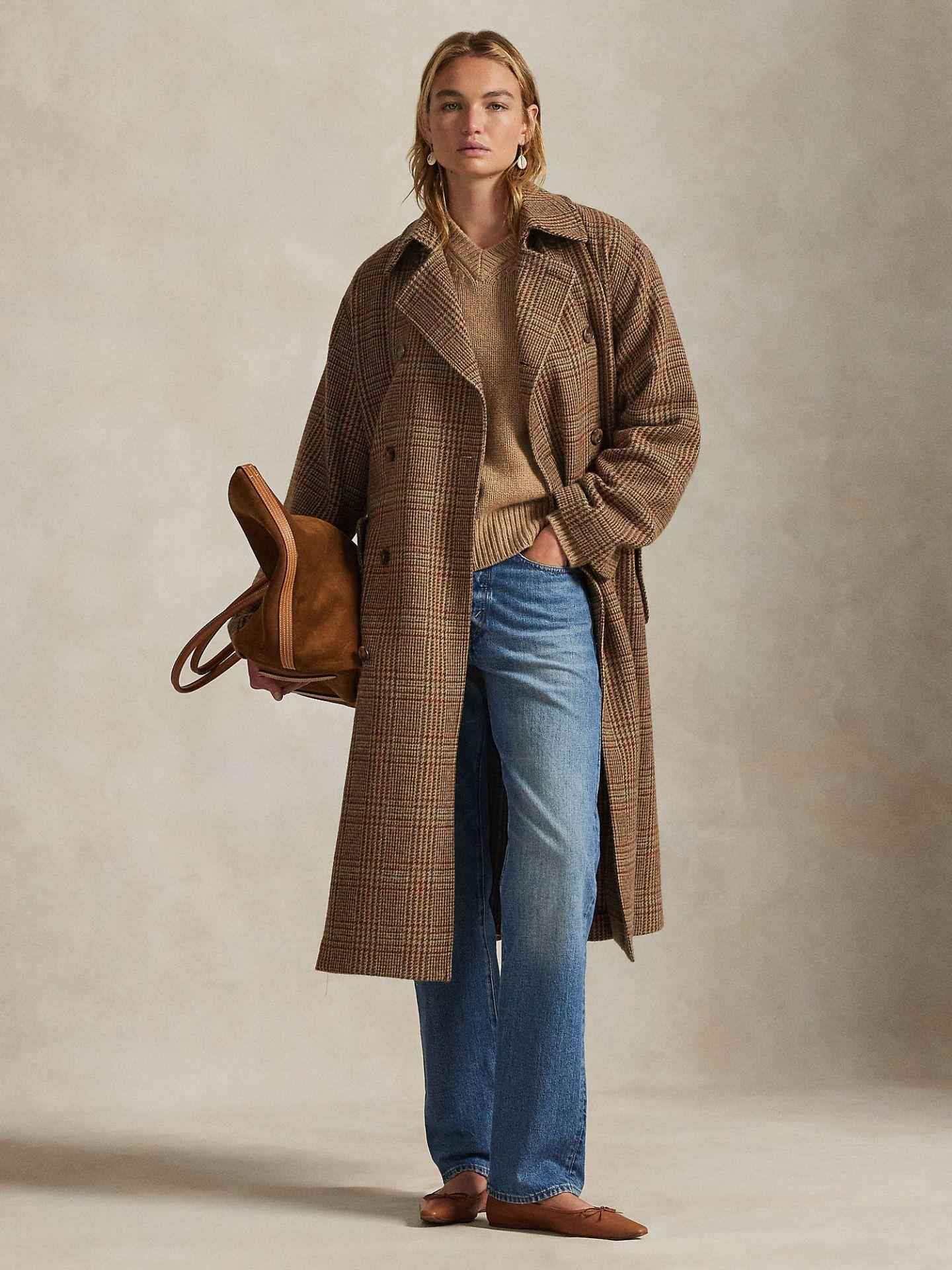 Glencheck Trenchcoat i Ull