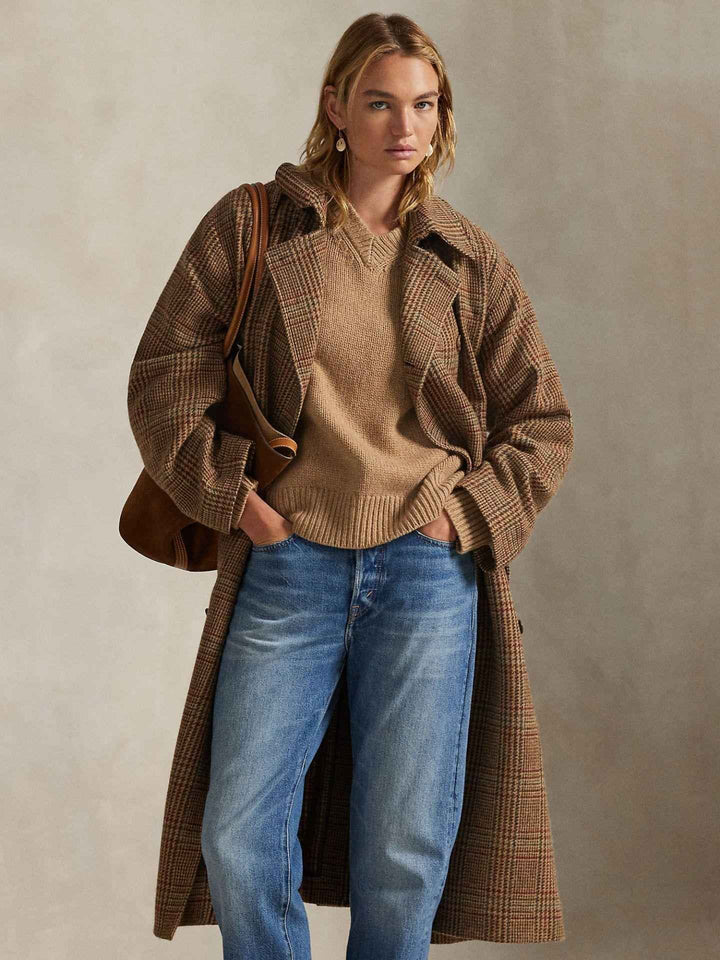 Glencheck Trenchcoat i Ull