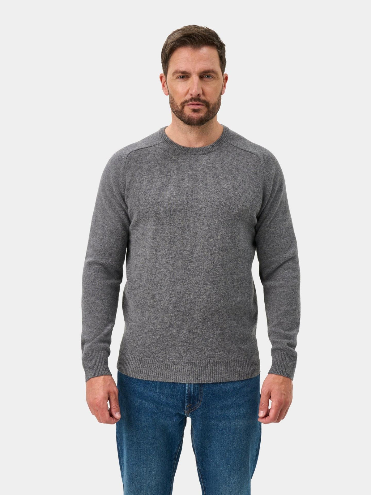 Grå Crew Neck Lammullströja - Alan Paine