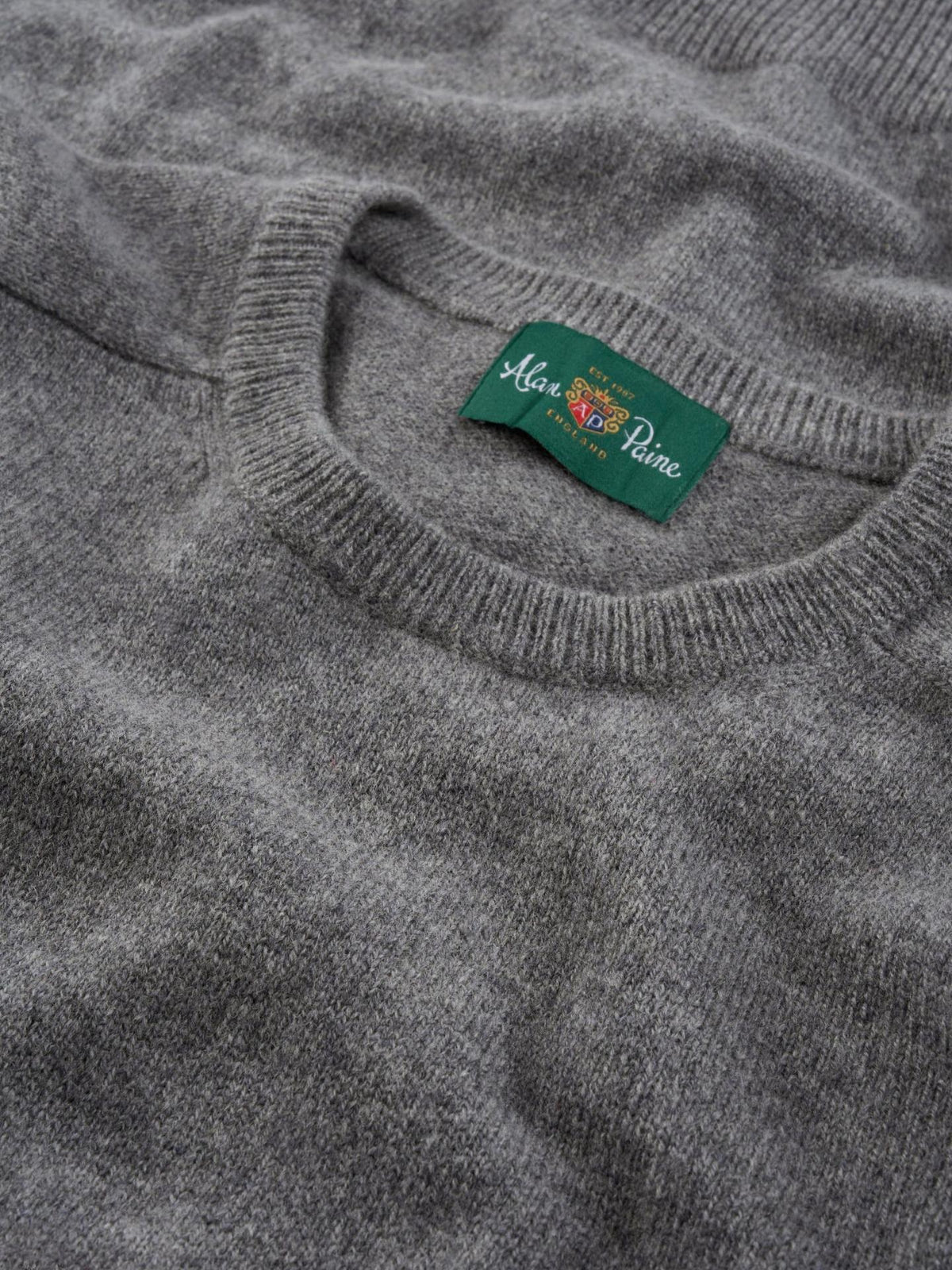 Grå Crew Neck Lammullströja - Alan Paine
