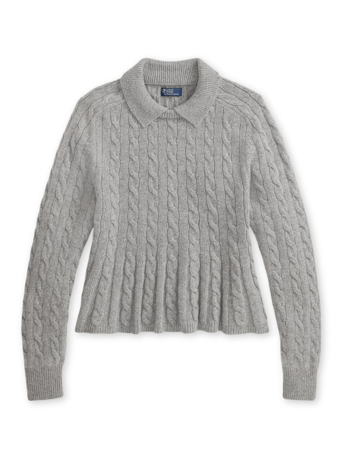 Grå Kabelstickad Peplum Kragtröja - Polo Ralph Lauren