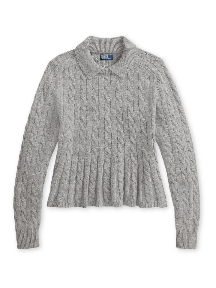 Grå Kabelstickad Peplum Kragtröja - Polo Ralph Lauren