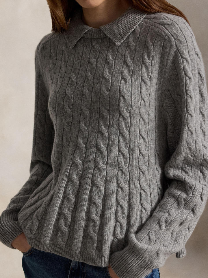 Grå Kabelstickad Peplum Kragtröja - Polo Ralph Lauren