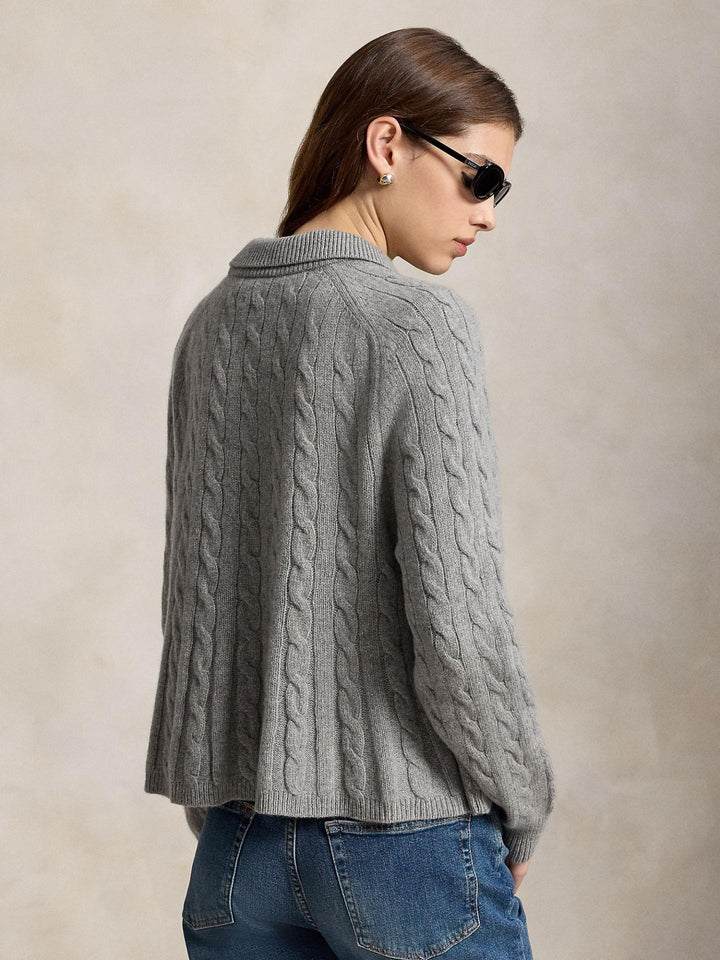 Grå Kabelstickad Peplum Kragtröja - Polo Ralph Lauren