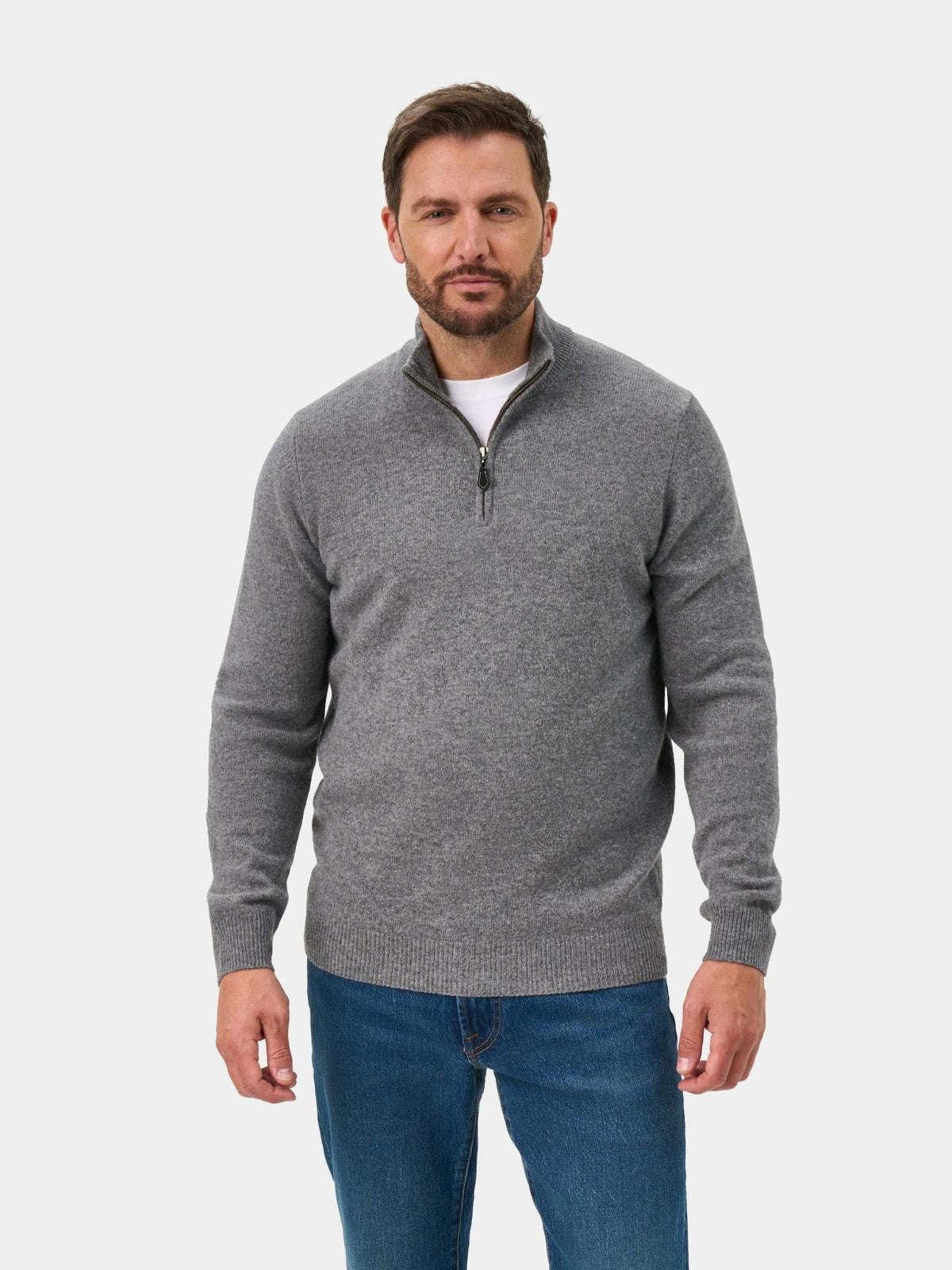 Grå Lammullströja med Half Zip - Alan Paine