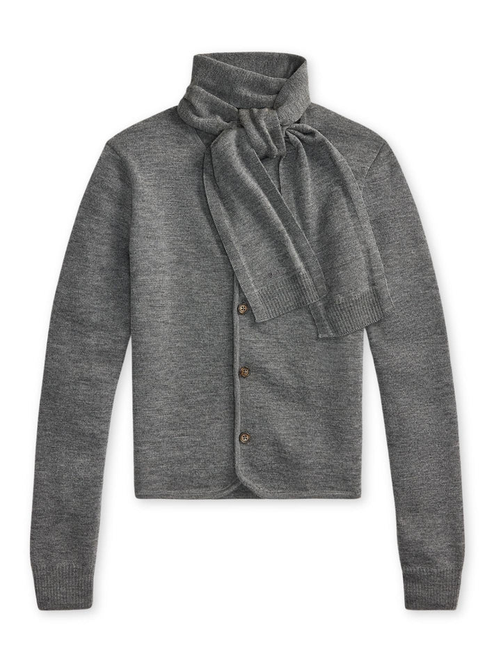 Grå Tie-Scarf Ull Cardigan - Polo Ralph Lauren