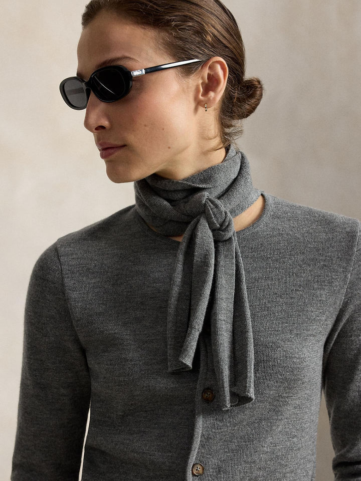 Grå Tie-Scarf Ull Cardigan - Polo Ralph Lauren