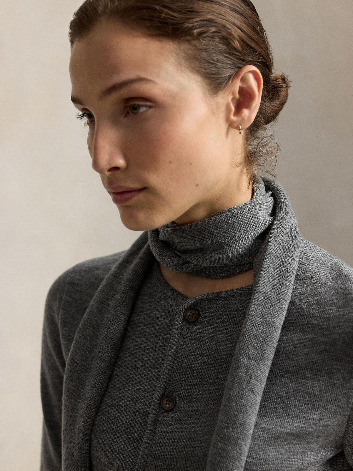 Grå Tie-Scarf Ull Cardigan - Polo Ralph Lauren