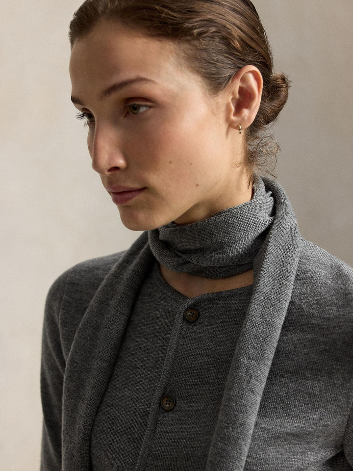 Grå Tie-Scarf Ull Cardigan - Polo Ralph Lauren