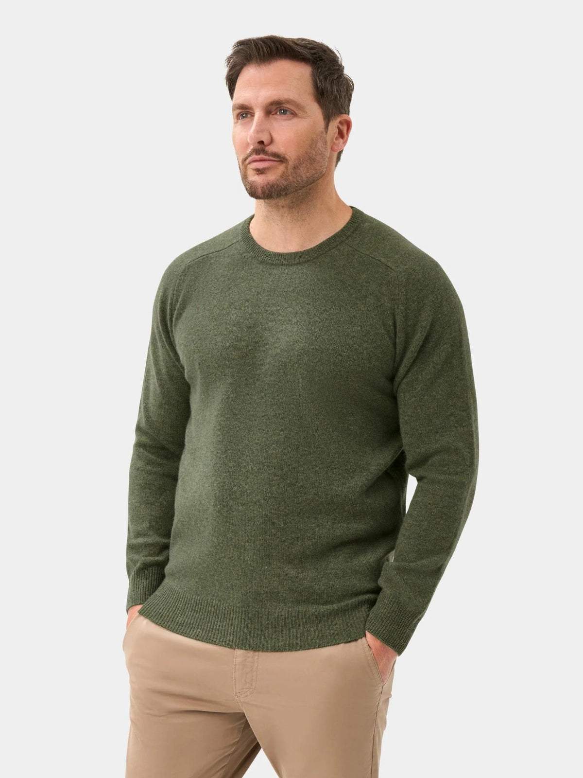 Grön Crew Neck Lammullströja - Alan Paine