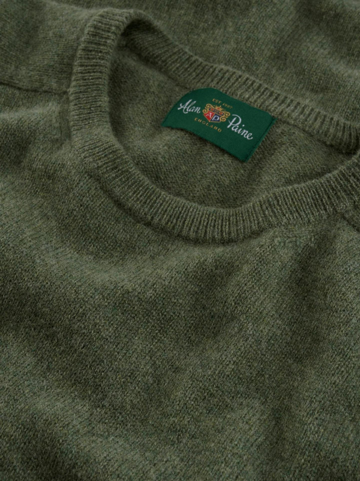 Grön Crew Neck Lammullströja - Alan Paine