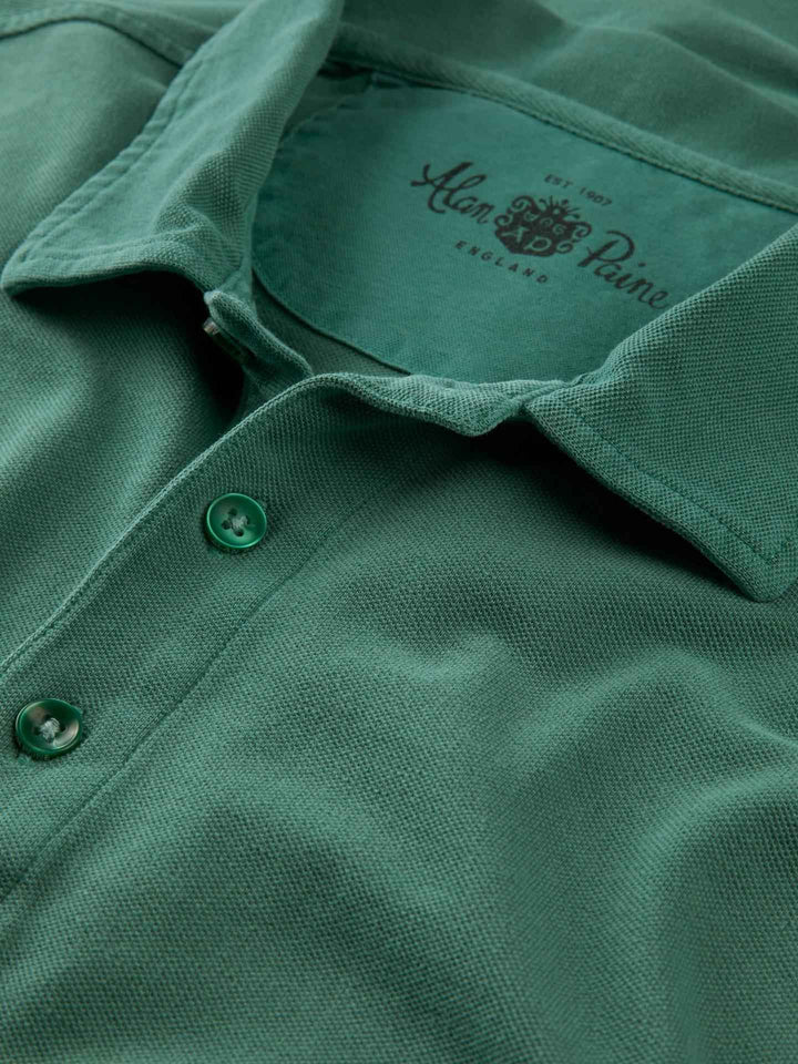 Grön Garment Washed Pikétröja