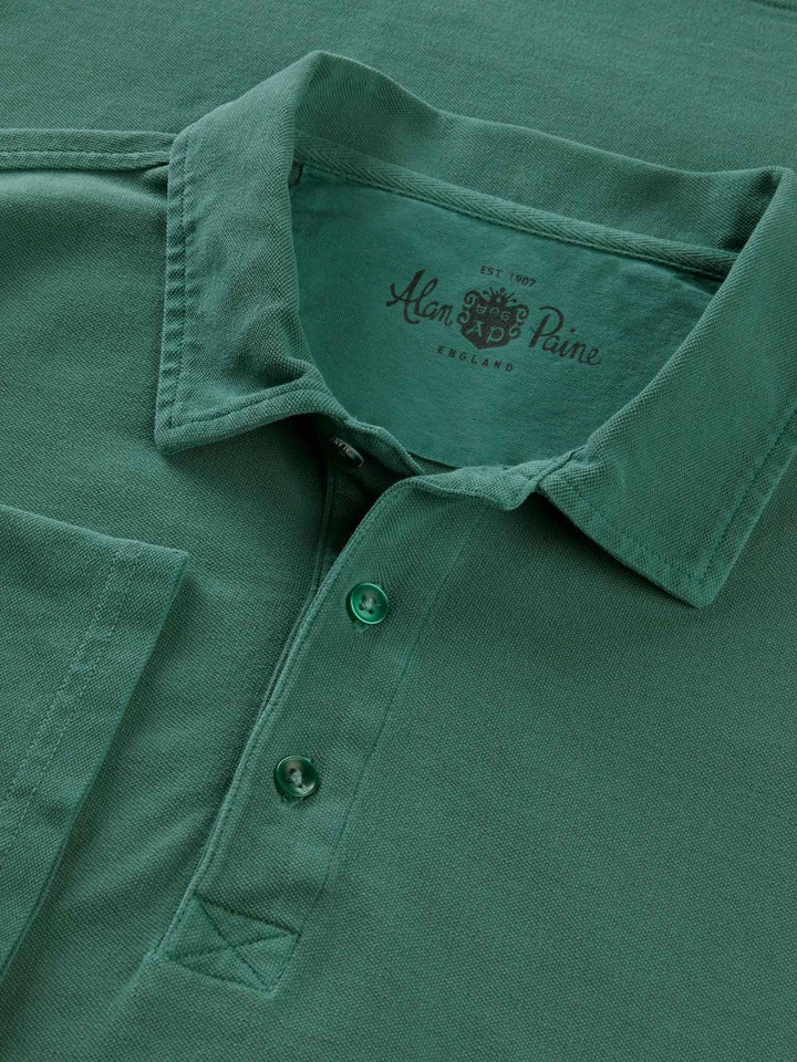 Grön Garment Washed Pikétröja