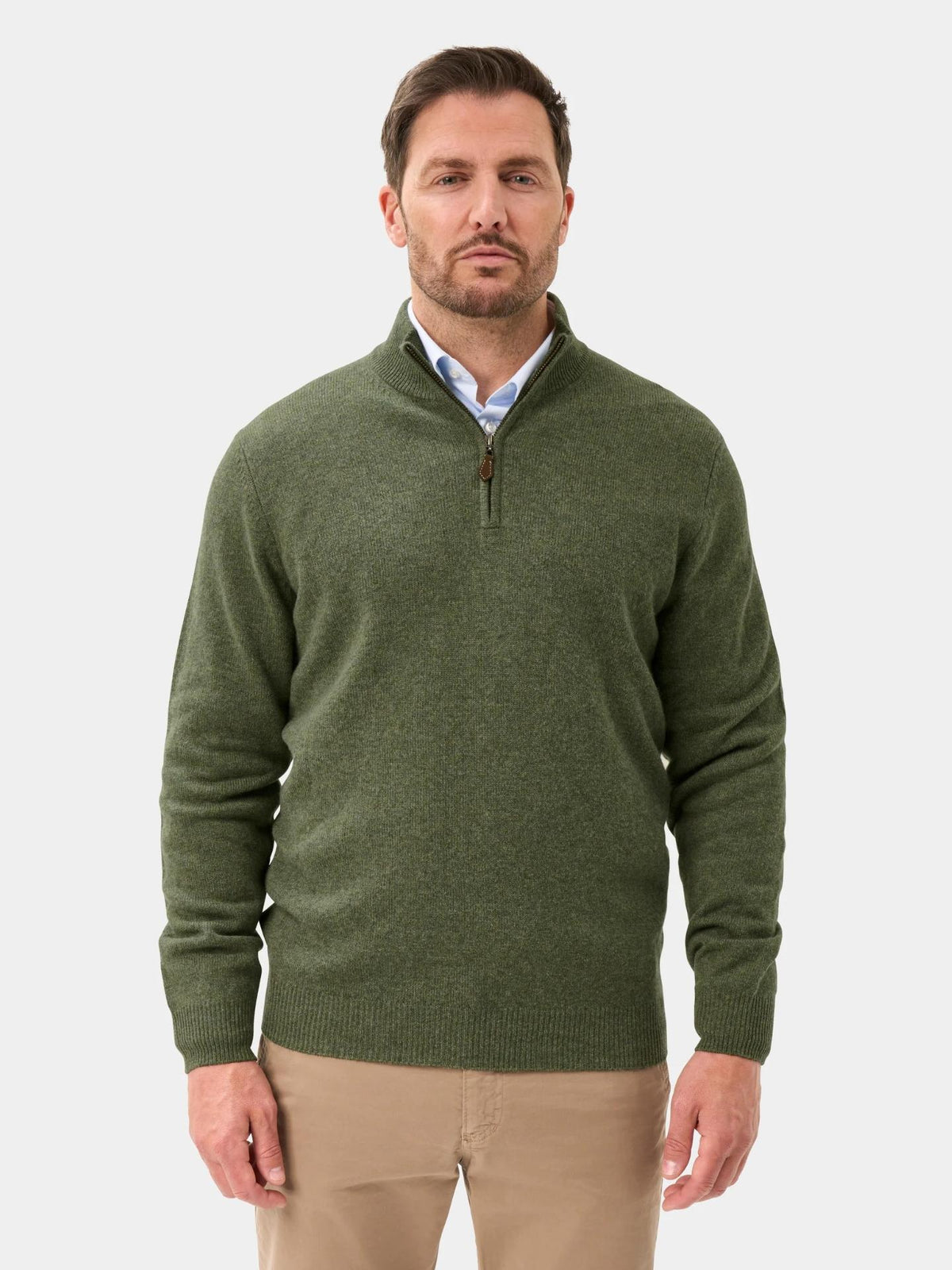 Grön Lammullströja med Half Zip - Alan Paine