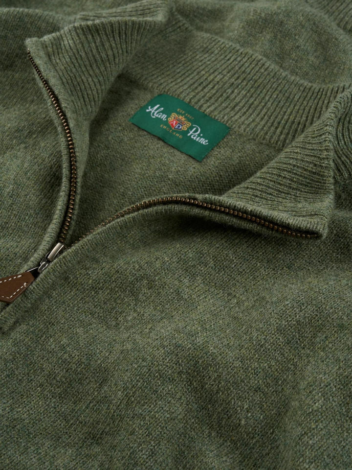 Grön Lammullströja med Half Zip - Alan Paine