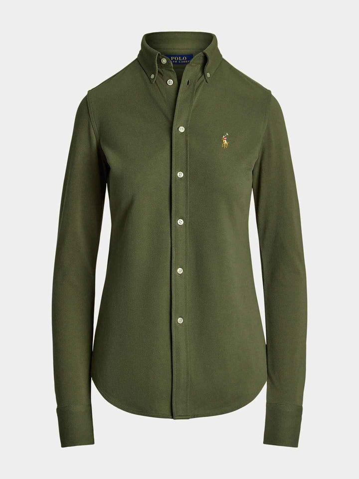 Grön Slim Fit Oxford Jerseyskjorta