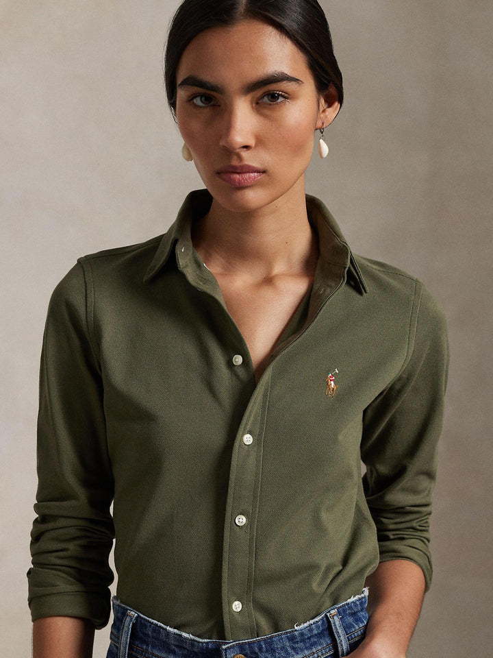 Grön Slim Fit Oxford Jerseyskjorta - Polo Ralph Lauren