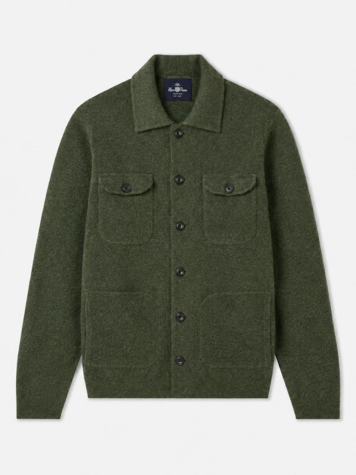 Grön Stickad Lammull Overshirt - Alan Paine