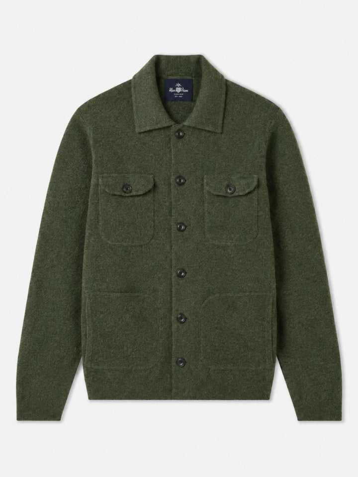 Grön Stickad Lammull Overshirt - Alan Paine