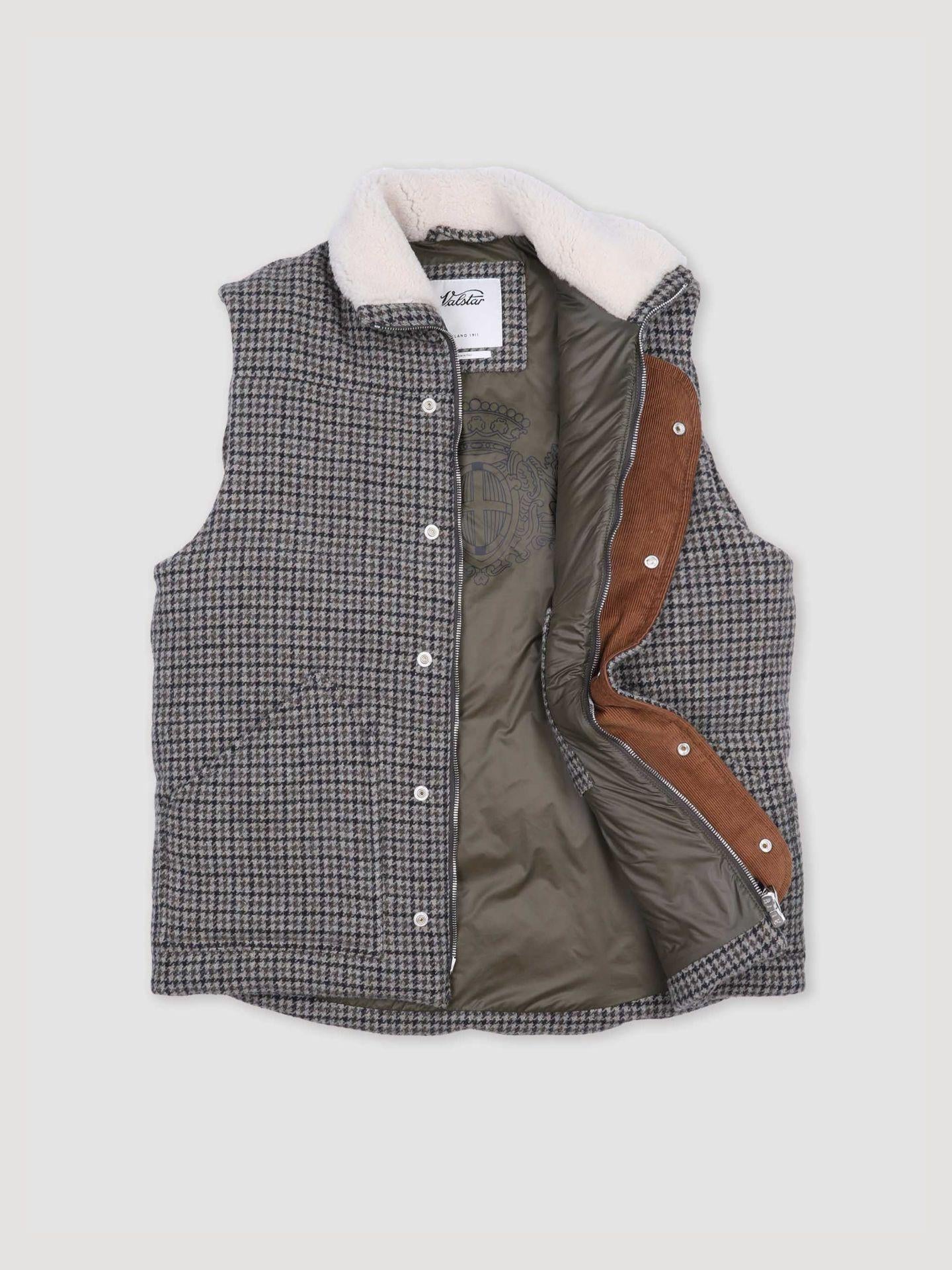 Hundtandsmönstrad Sheerling Ullväst