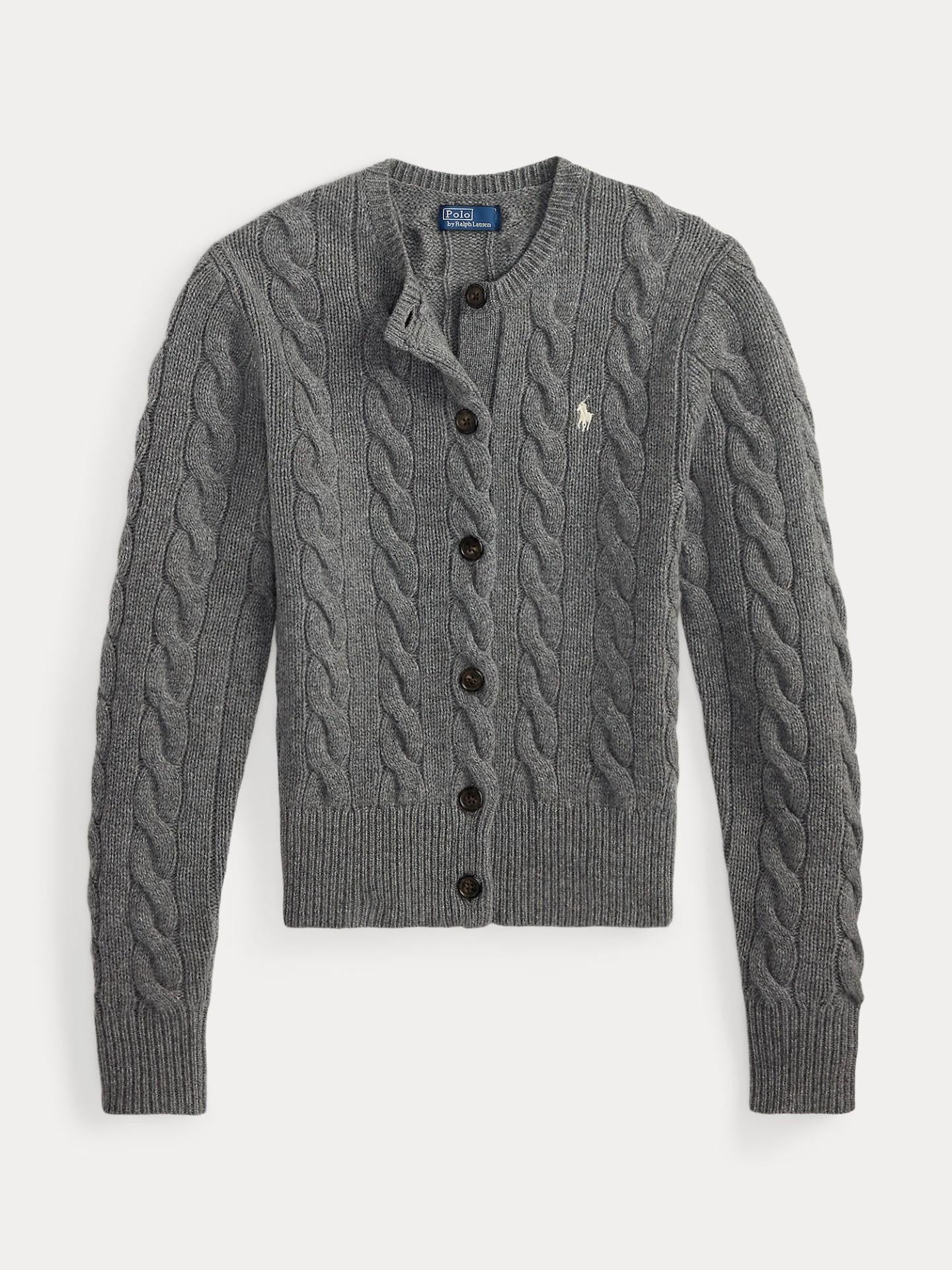 Kabelstickad Cardigan i Ull/Cashmere